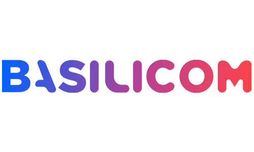 Schriftzug 'basilicom' in großen Buchstaben.